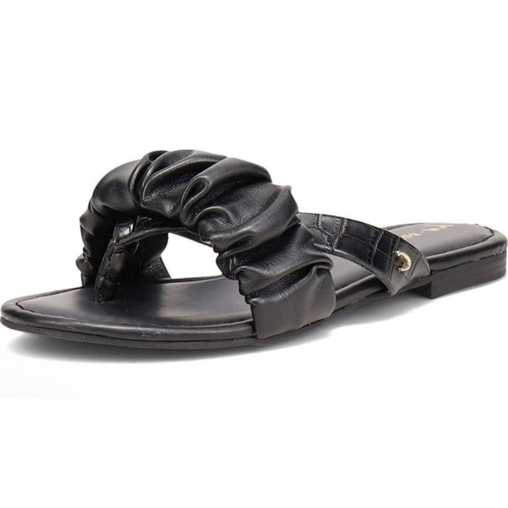 Circus by Sam Edelman Cyra Black Ruched Flat Thong Sandals Womens 6M H6059S1001